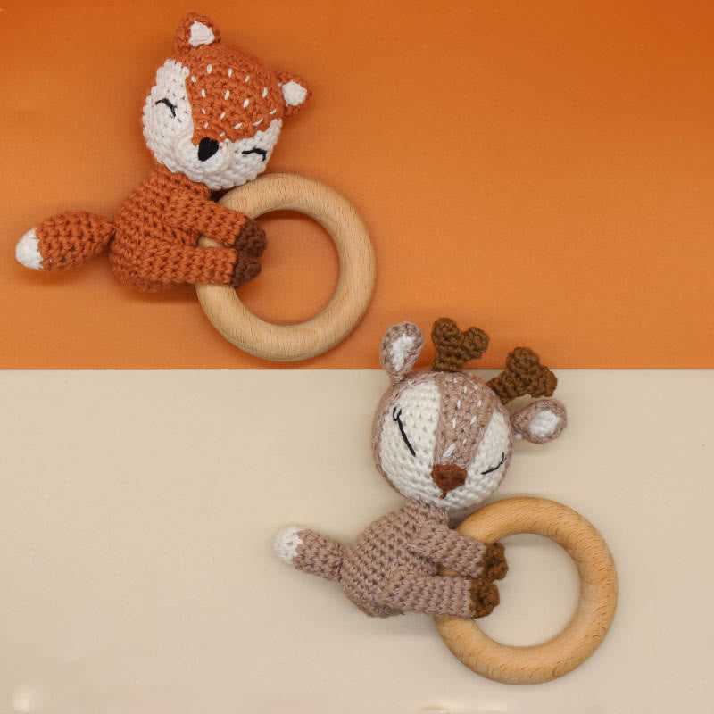 Baby Wooden Crochet Fox Elk Teether