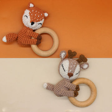 Baby Wooden Crochet Fox Elk Teether