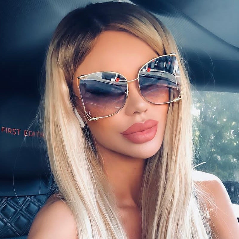 Pearl Details Big Frame Gradient Half Round Sunglasses