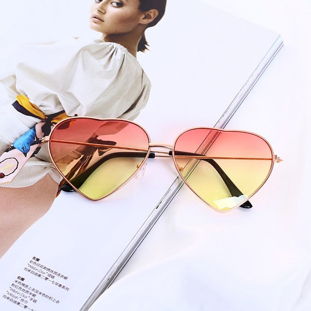 Heart Shaped Metal Rimmed Frame Gradient Lens Retro Sunglasses