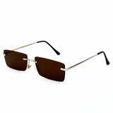 Rectangle Rimless Lens Vintage Small Retro Sunglasses