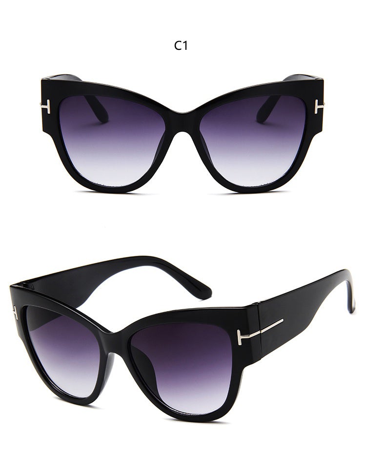 Gradient Lens Gold T Decor Vintage Oversized Frame Cat Eye Sunglasses