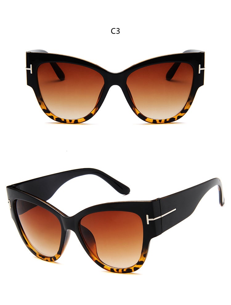 Gradient Lens Gold T Decor Vintage Oversized Frame Cat Eye Sunglasses