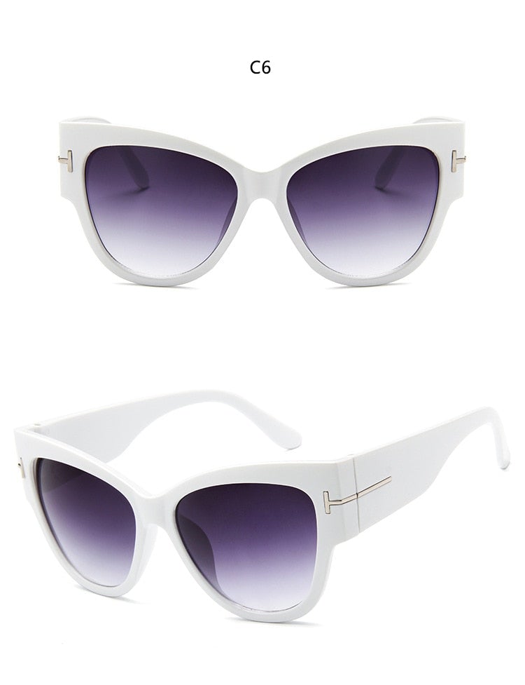 Gradient Lens Gold T Decor Vintage Oversized Frame Cat Eye Sunglasses