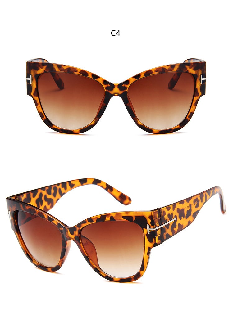 Gradient Lens Gold T Decor Vintage Oversized Frame Cat Eye Sunglasses