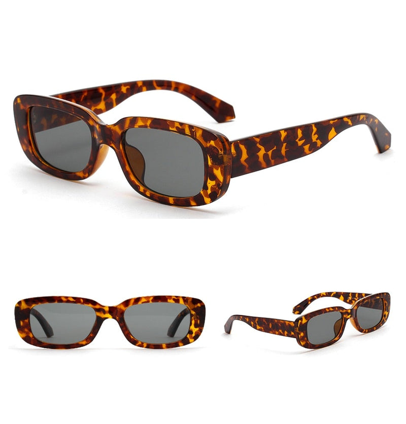 Thick Leopard Rectangular Frame Gradient Retro Sunglasses