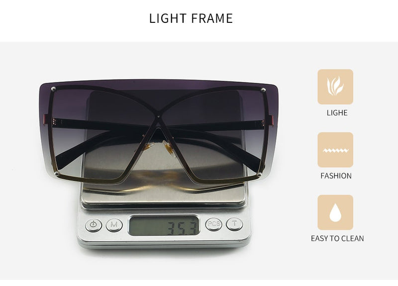 Italian Luxury Gradient Rimless Oversized Frame Square Sunglasses