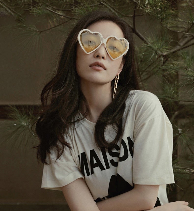 Love Heart Cat Eye Frame Mirror Lens Retro Sunglasses