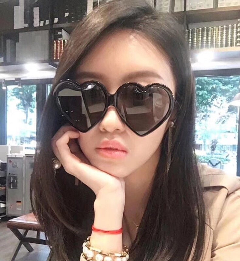 Love Heart Cat Eye Frame Mirror Lens Retro Sunglasses