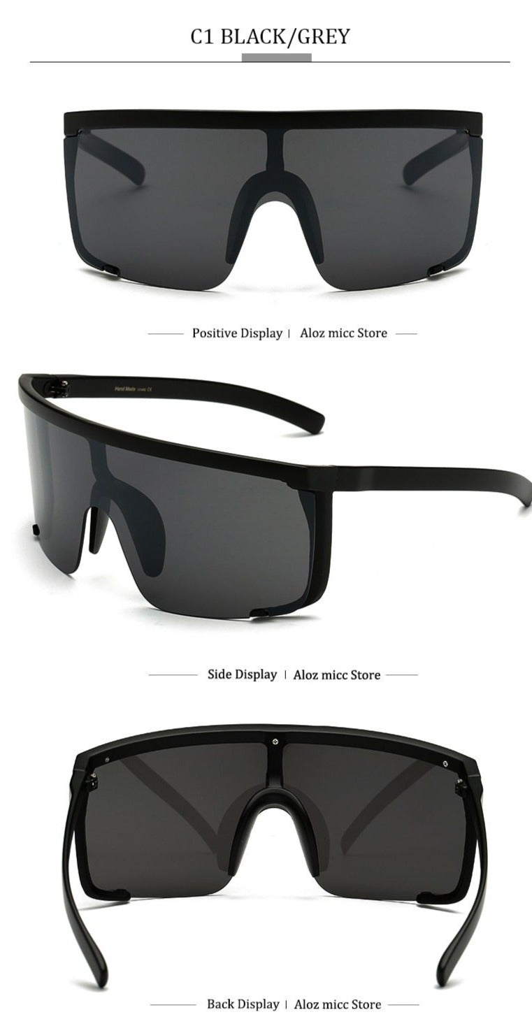 Oversize Mask Shape Flat Top Hood Shield Visor Sunglasses