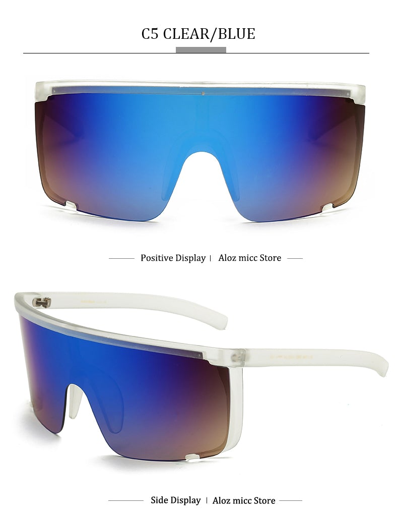 Oversize Mask Shape Flat Top Hood Shield Visor Sunglasses