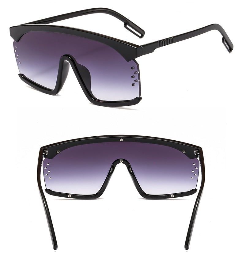 Oversized Frame Gradient Lens Punk Style Square Visor Sunglasses