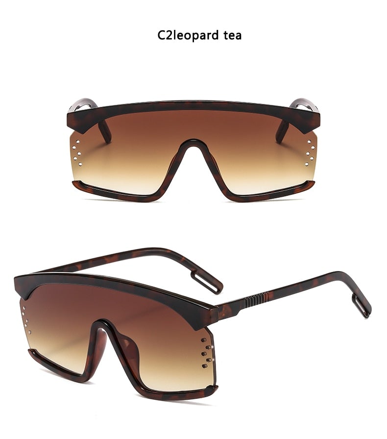 Oversized Frame Gradient Lens Punk Style Square Visor Sunglasses