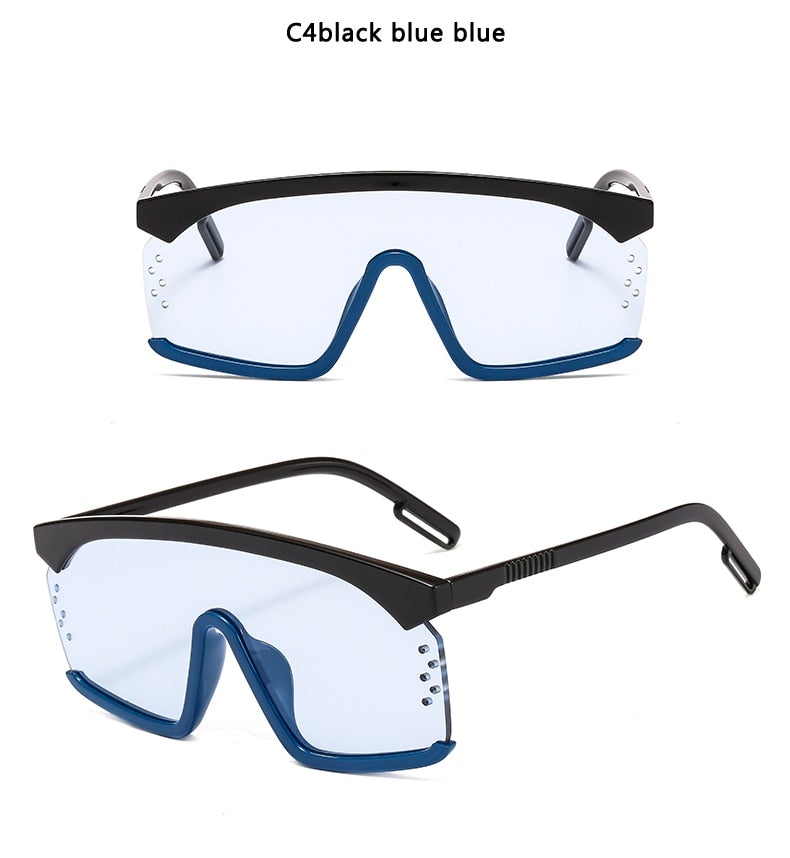 Oversized Frame Gradient Lens Punk Style Square Visor Sunglasses