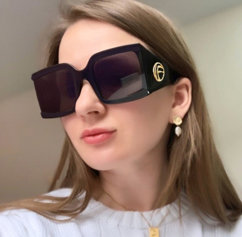 Big Frame Triangular Temple Vintage UV400 Square Sunglasses