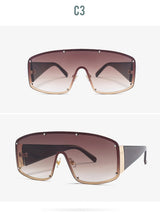 Vintage Rivets Texture Mirror Leg Classic Visor Sunglasses
