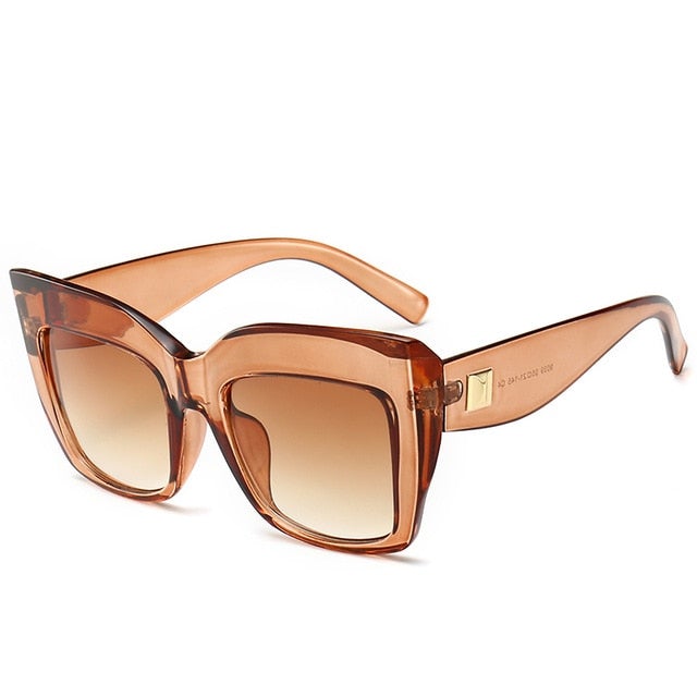 Thick Rivets Frames Cat Eye Design Gradient Lens Square Sunglasses