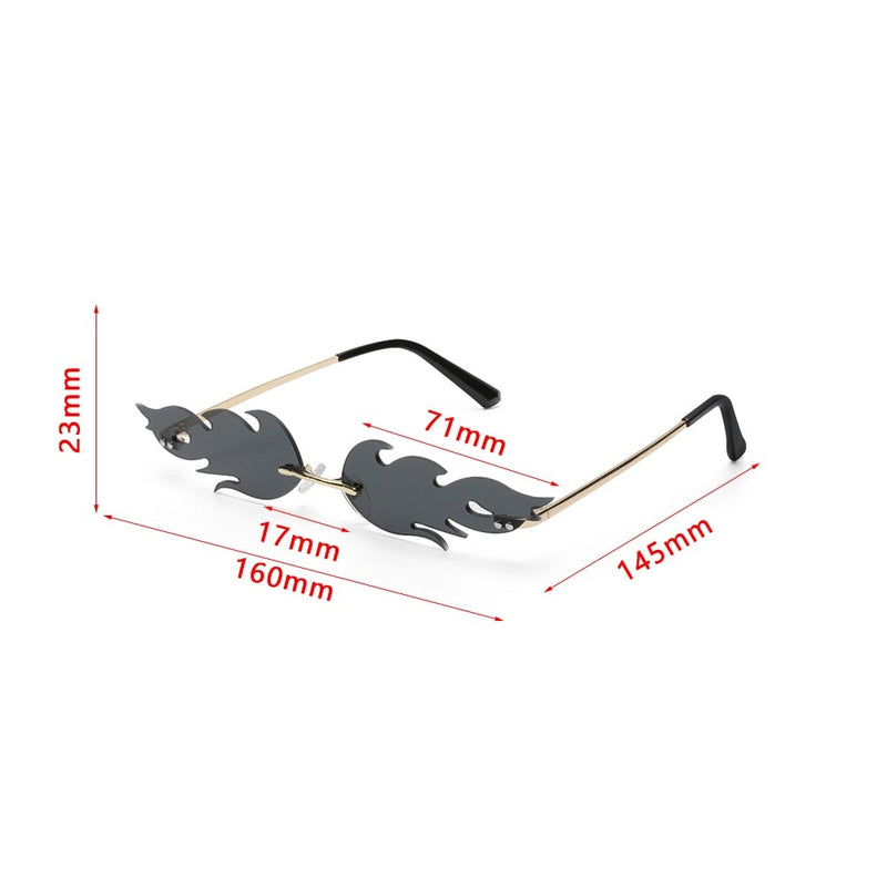 Fire Flame Rimless Wave Mirror Lens Narrow Cat Eye Sunglasses