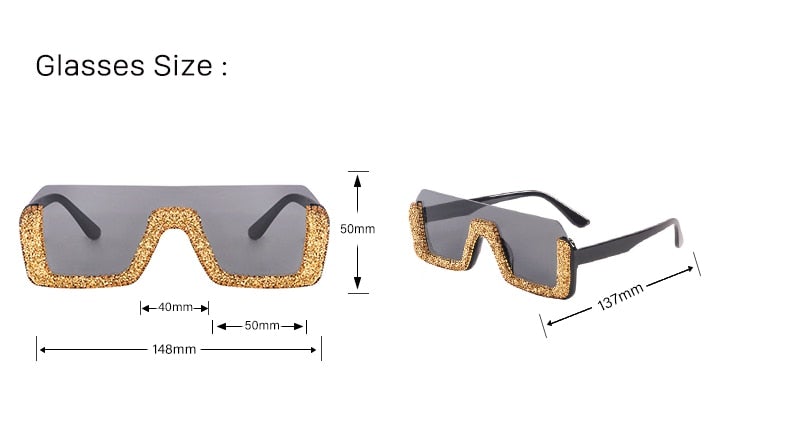 Luxury Crystal Half Frame Oversized Rhinestone Square Sunglasses