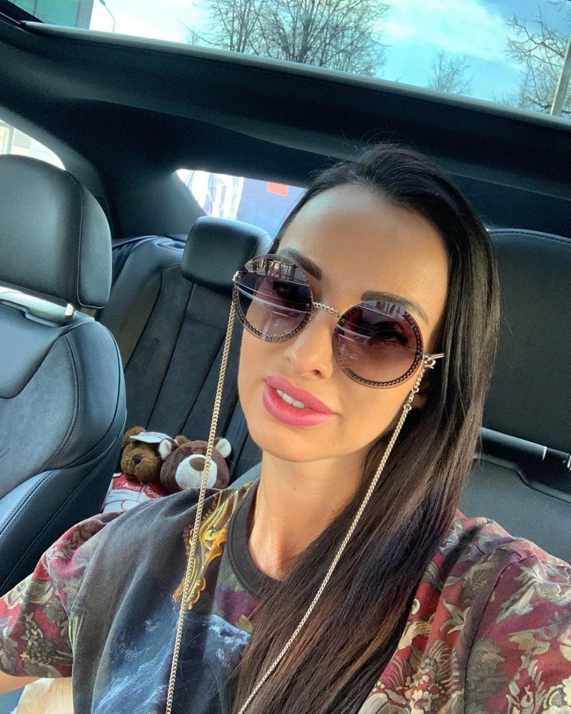 Chain Designed Frames With Rimless Lens Round Sunglasses