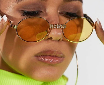 Vintage Wood Frame Diamond Crystal Handmade Round Sunglasses