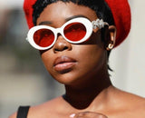 Luxury Brand With Circle Rhinestone Temples Vintage Round Sunglasses