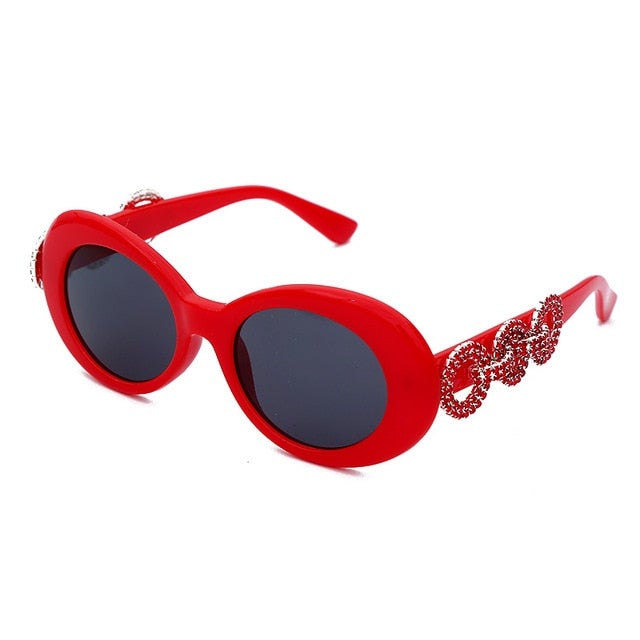 Luxury Brand With Circle Rhinestone Temples Vintage Round Sunglasses