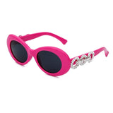 Luxury Brand With Circle Rhinestone Temples Vintage Round Sunglasses