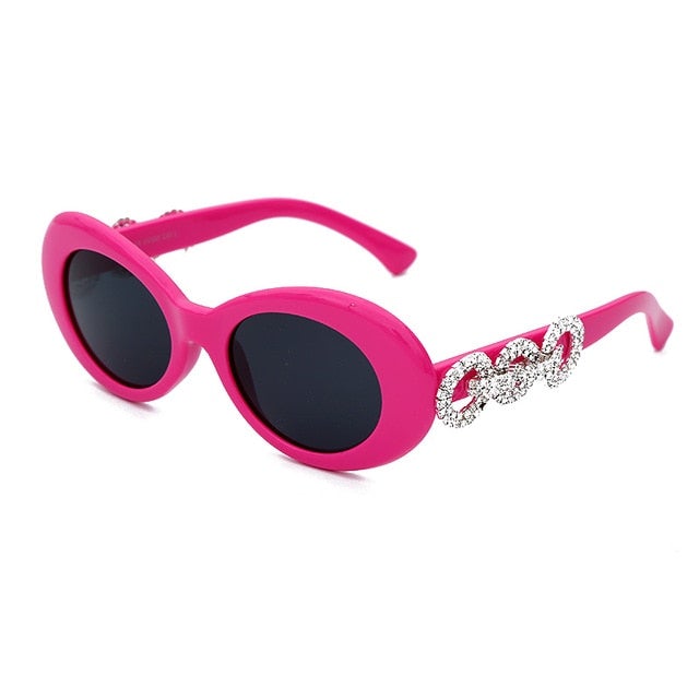 Luxury Brand With Circle Rhinestone Temples Vintage Round Sunglasses