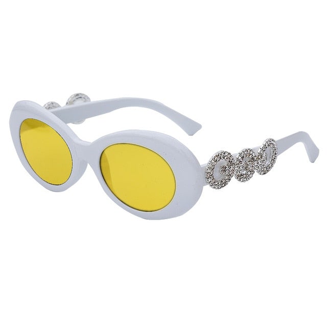 Luxury Brand With Circle Rhinestone Temples Vintage Round Sunglasses