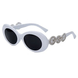 Luxury Brand With Circle Rhinestone Temples Vintage Round Sunglasses