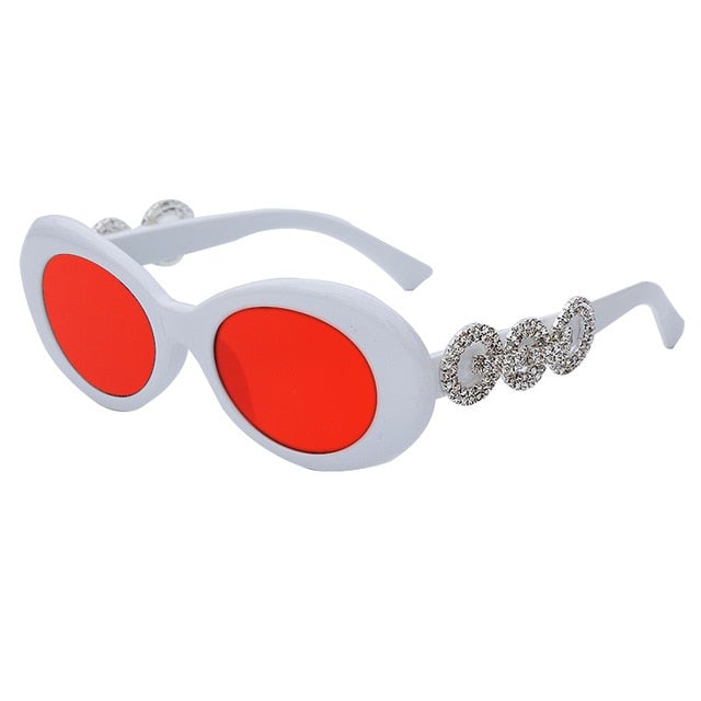 Luxury Brand With Circle Rhinestone Temples Vintage Round Sunglasses