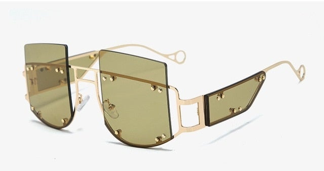 Rivets Personality on Lens Metal Frame  Oversized Square Sunglasses