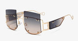 Rivets Personality on Lens Metal Frame  Oversized Square Sunglasses