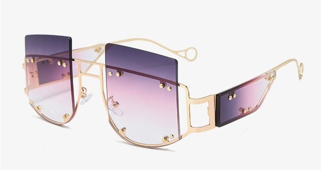 Rivets Personality on Lens Metal Frame  Oversized Square Sunglasses