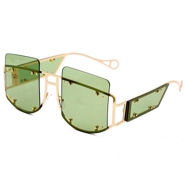 Rivets Personality on Lens Metal Frame  Oversized Square Sunglasses