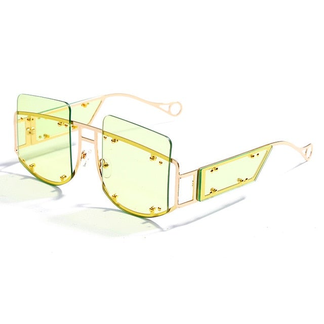 Rivets Personality on Lens Metal Frame  Oversized Square Sunglasses