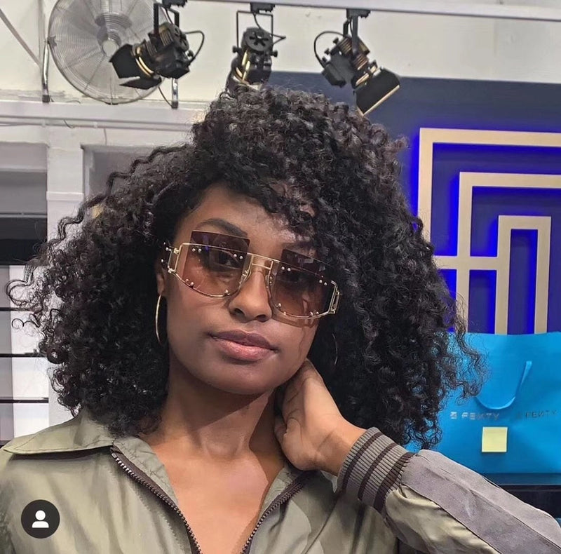 Rivets Personality on Lens Metal Frame  Oversized Square Sunglasses