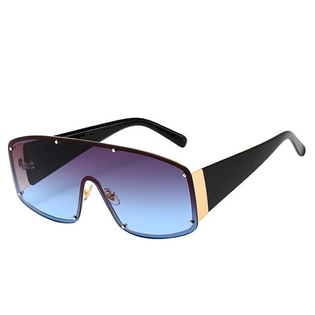 Oversized Alloy Frame Rivet Gradient Square Sunglasses