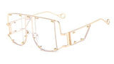 Oversized Mirror Metal Rivet Square Sunglasses
