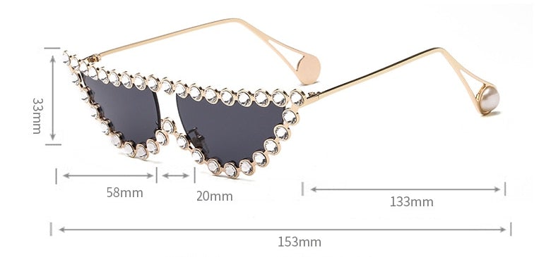 Vintage Triangle Rhinestone Metal Frame Diamond Cat Eye Sunglasses