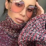 Pearl Details Big Frame Gradient Half Round Sunglasses