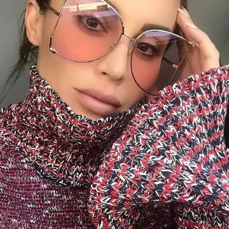 Pearl Details Big Frame Gradient Half Round Sunglasses
