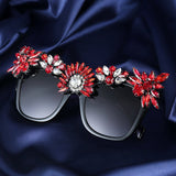 Red Crystal Rhinestone Resin Luxury Square Sunglasses