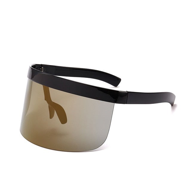 Mirrored Mask Shape Shield One Large Rimless Lens Visor Sunglasses