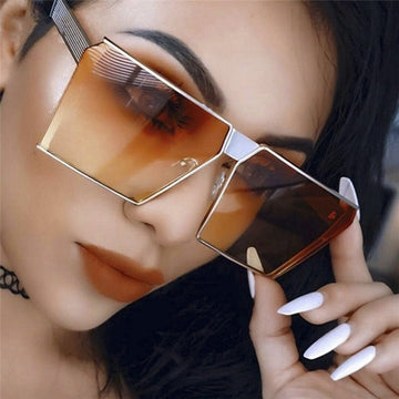 Vintage Oversize Shield UV400 Gradient Metal Frames Square Sunglasses