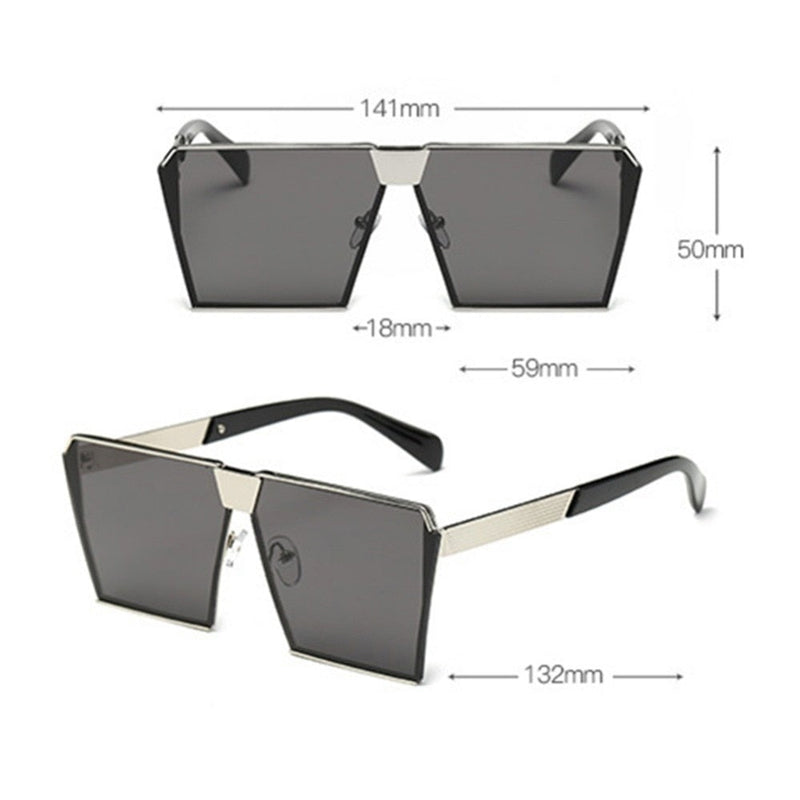 Vintage Oversize Shield UV400 Gradient Metal Frames Square Sunglasses