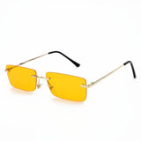 Rectangle Rimless Lens Vintage Small Retro Sunglasses