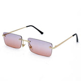 Rectangle Rimless Lens Vintage Small Retro Sunglasses