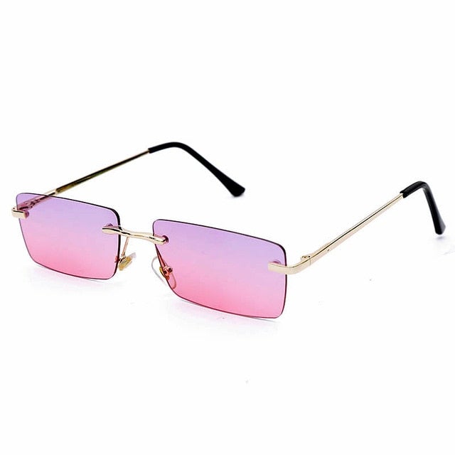 Rectangle Rimless Lens Vintage Small Retro Sunglasses